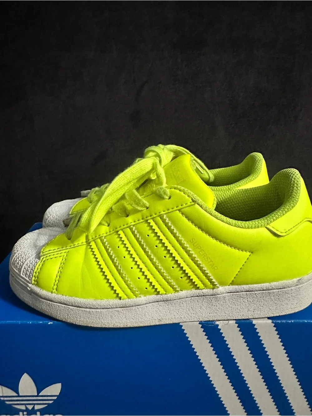 adidas Kids Superstar C Neon Lime Green Lace-Up Sneakers
